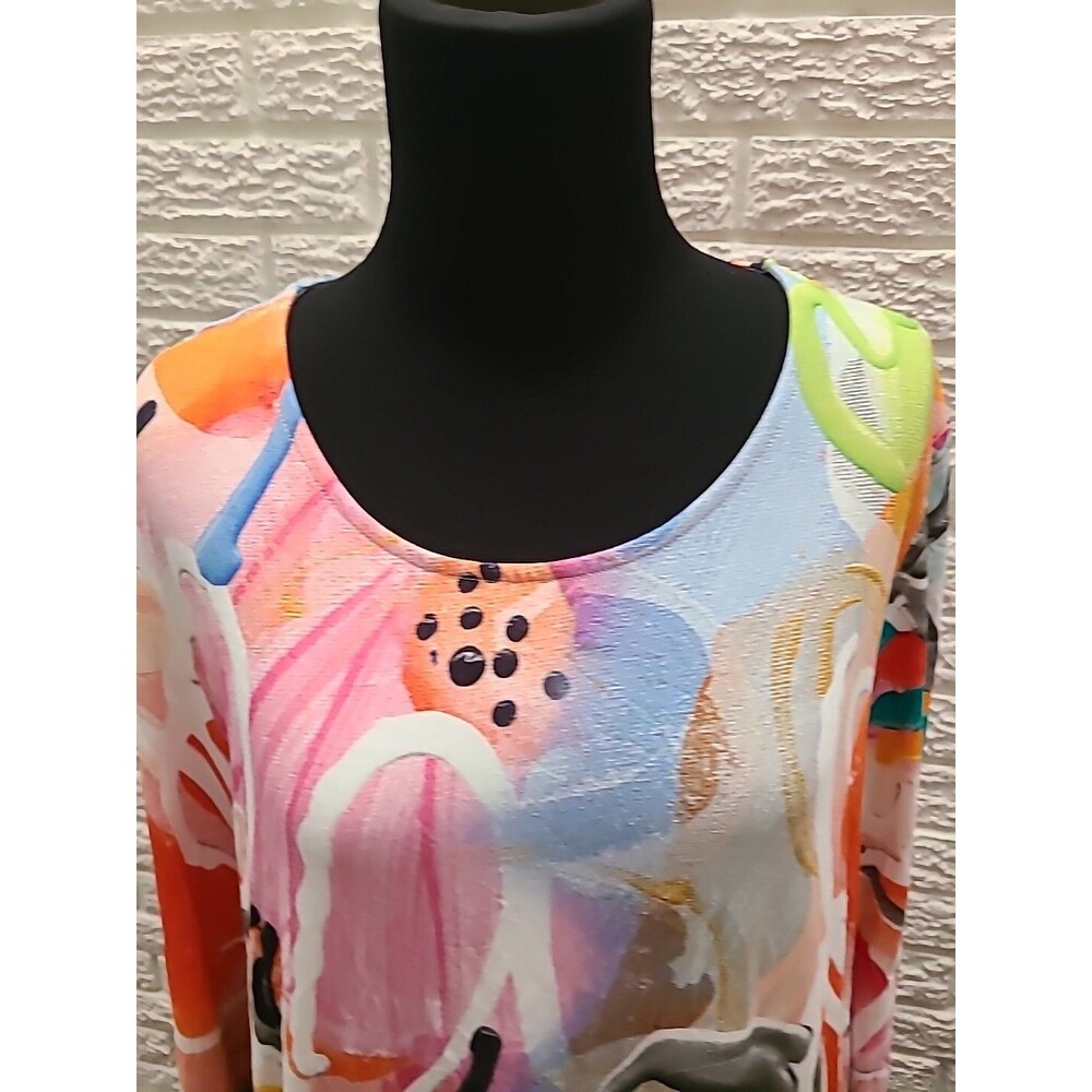 CLAIRE DESJARDINS Women's Size XL Abstract Art to Wear 3/4 Sleeve Funky Loud Top - Picture 3 of 6